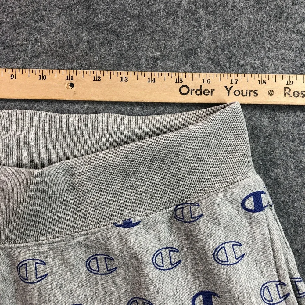 Champion Mens Reverse Weave Sweatpants XL Gray All Over Logo Print Joggers
